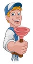 Plumber Cartoon Plumbing Drain Plunger Handyman Royalty Free Stock Photo