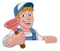 Plumber Cartoon Plumbing Drain Plunger Handyman