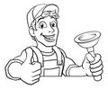 Plumber Cartoon Plumbing Drain Plunger Handyman