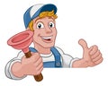 Plumber Cartoon Plumbing Drain Plunger Handyman Royalty Free Stock Photo