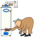 Plumber checking a gas water heater