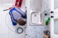 Plumber Cleaning Clogged Sink Pipe Royalty Free Stock Photo