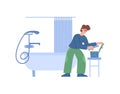 Plumber fixing bathtub pipes and fittings, flat vector illustration isolated. Royalty Free Stock Photo