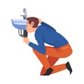 Plumber Fixing Pipeline and Sink, Home Renovation, Male Construction Worker Character with Professional Equipment Vector