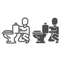 Plumber fixing toilet line and solid icon, house repair concept, Plumbing service sign on white background, repairman