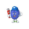 Plumber fruits prune character on white background