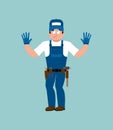 Plumber guilty oops. Fitter culpable. Service worker Serviceman Royalty Free Stock Photo