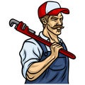 Plumber Handyman Holding Wrench Mascot Design Vector Royalty Free Stock Photo