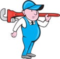 Plumber Holding Big Monkey Wrench Cartoon