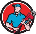 Plumber Holding Monkey Wrench Circle Cartoon Royalty Free Stock Photo