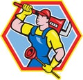 Plumber Holding Plunger Wrench Cartoon