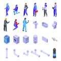 Plumber icons set isometric vector. Repair plumbing