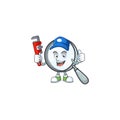 Plumber magnifying glass cartoon character with mascot Royalty Free Stock Photo