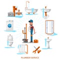 Plumber or maintenance engineer at plumbing work vector illustration