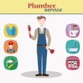 Plumber male character with wrench and tool