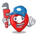 Plumber map marker navigation pin mascot cartoon Royalty Free Stock Photo