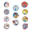 Plumber Mascot Circle Cartoon Set Royalty Free Stock Photo