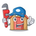 Plumber mascot dog house of wood home