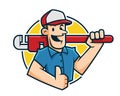 Plumber mascot, plumber character, worker cartoon Royalty Free Stock Photo