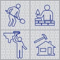 Plumber and mason symbol icons set