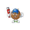 Plumber medlar fruits cartoon character for design logo