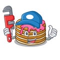 Plumber pancake with strawberry mascot cartoon