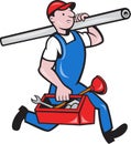 Plumber With Pipe Toolbox Cartoon