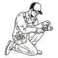 Plumber with pipewrench in monochrome style Royalty Free Stock Photo