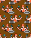 Plumber pixel art pattern seamless. Working in Sewer 8 bit background. vector texture
