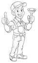 Plumber Plunger Tool Cartoon Plumbing Man Handyman Royalty Free Stock Photo