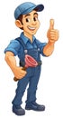 Plumber Plunger Tool Cartoon Plumbing Man Handyman