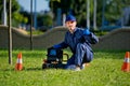 The plumber with portable camera for pipe inspection and other plumbing work