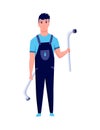 Plumber. Professional plumbing work service. Cartoon handymen repairing engineering systems with tool. Repair service