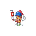 Plumber red stripes fireworks rocket on cartoon character mascot design Royalty Free Stock Photo