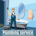 Plumber repair service concept, cartoon style