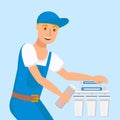 Plumber Repairing Home Filter Vector Illustration