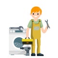 Plumber repairs washing machine