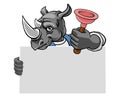 Plumber Rhino Plunger Cartoon Plumbing Mascot