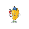 Plumber ripe mango character cartoon on white background