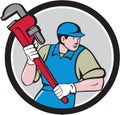 Plumber Running Monkey Wrench Circle Cartoon Royalty Free Stock Photo