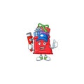 Plumber santa bag full of gift on cartoon character mascot design