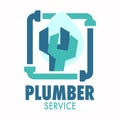 Plumber service logo with pipe wrench and water drop Royalty Free Stock Photo