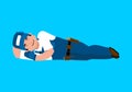 Plumber sleeping isolated. Fitter asleep. Break in working time.