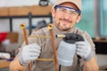 plumber soldering copper pipe Royalty Free Stock Photo