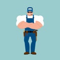 Plumber strong. Fitter Serious Powerful. Service worker Serviceman hard. Vector illustration