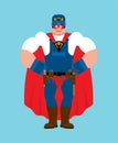 Plumber superhero. Super Fitter in mask and raincoat. Strong Service worker Serviceman