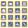 Plumber symbols icons set blue square vector