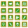 Plumber symbols icons set green square vector