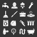 Plumber symbols icons set grey vector