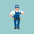 Plumber thumbs up. Fitter winks emoji. Service worker Serviceman